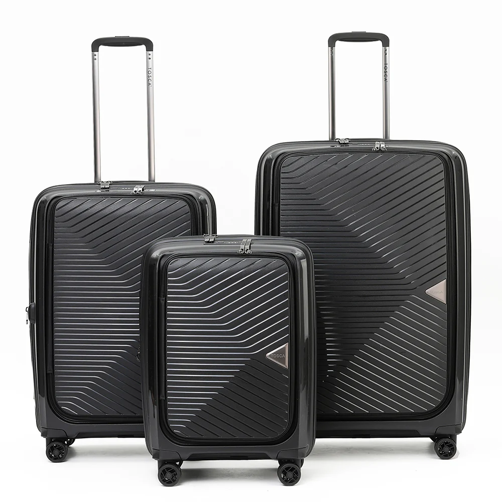 Tosca 66cm-H Space-X Collection Polypropylene Top-Lid opening Checked luxury trolley luggage TCA100B Black - Image 8