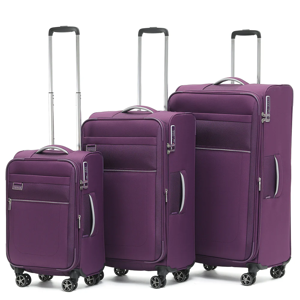 Tosca 70cm-H Vega Collection luxury softside checked trolley luggage in Plum TCA720B - Image 7