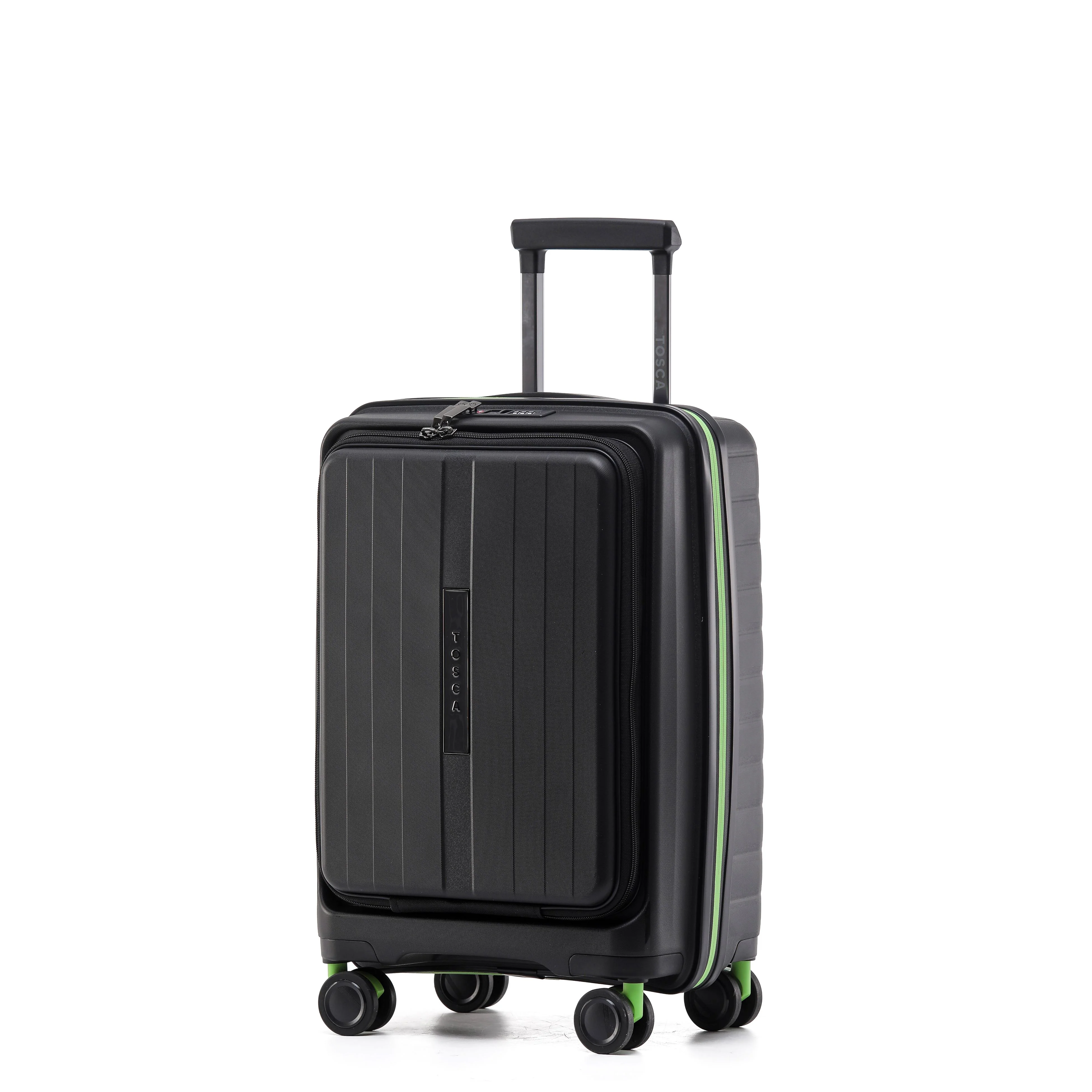 Tosca Cruiser Collection polypropylene front access 54cm-carry-on trolley case TCA875C Black Lime Green trims - Image 3