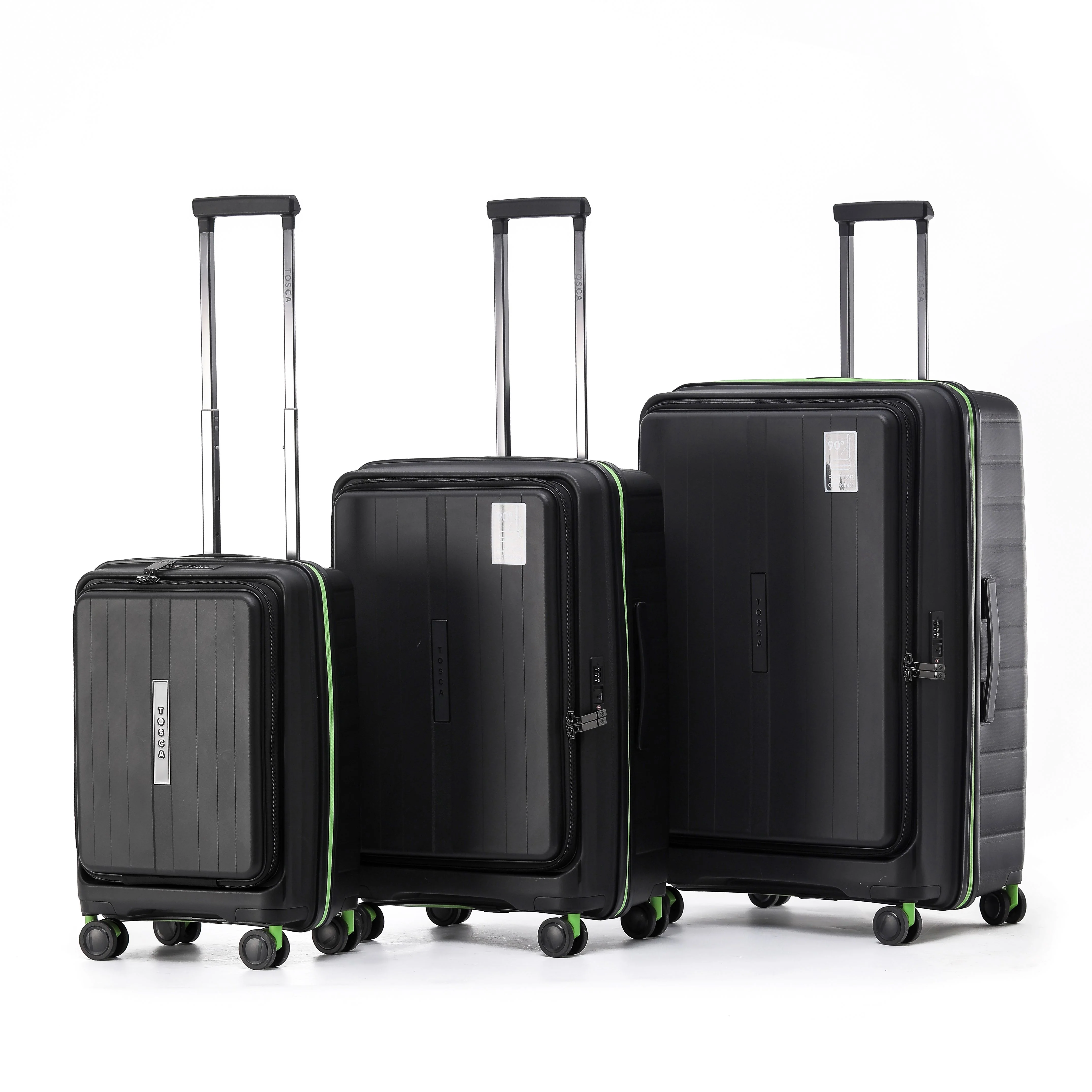 Tosca Cruiser Collection polypropylene front access 54cm-carry-on trolley case TCA875C Black Lime Green trims - Image 8