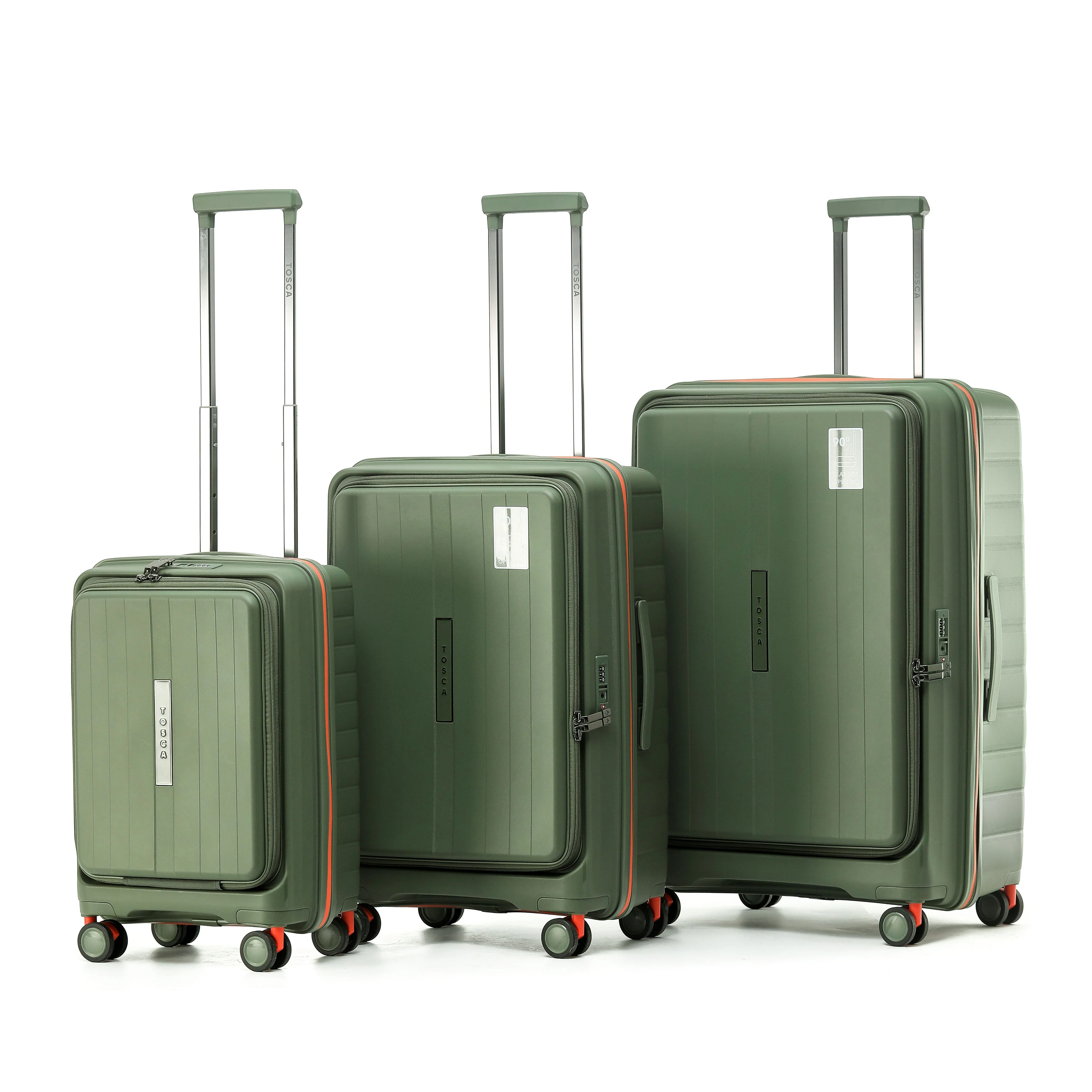 Tosca Cruiser Collection polypropylene front access trolley case TCA875A Khaki-orange trim - Image 6