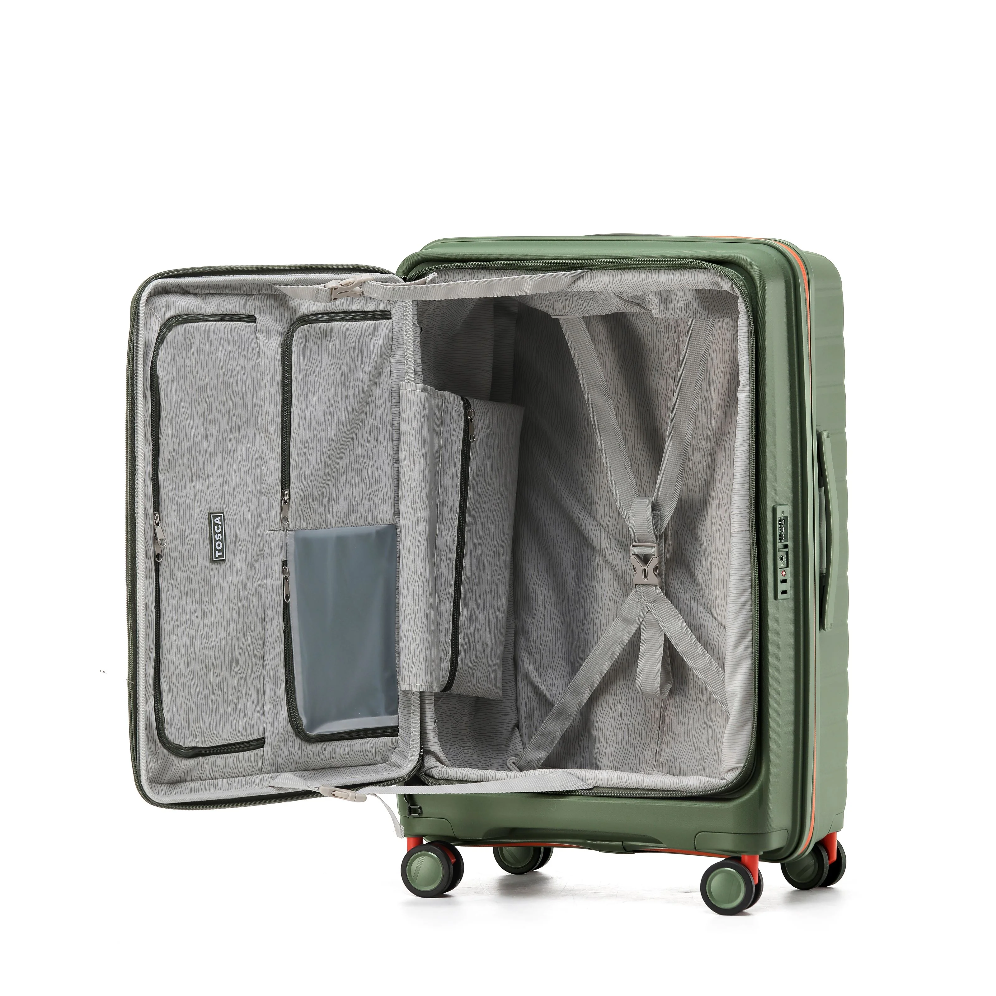 Tosca Cruiser Collection polypropylene front access trolley case TCA875A Khaki-orange trim - Image 2