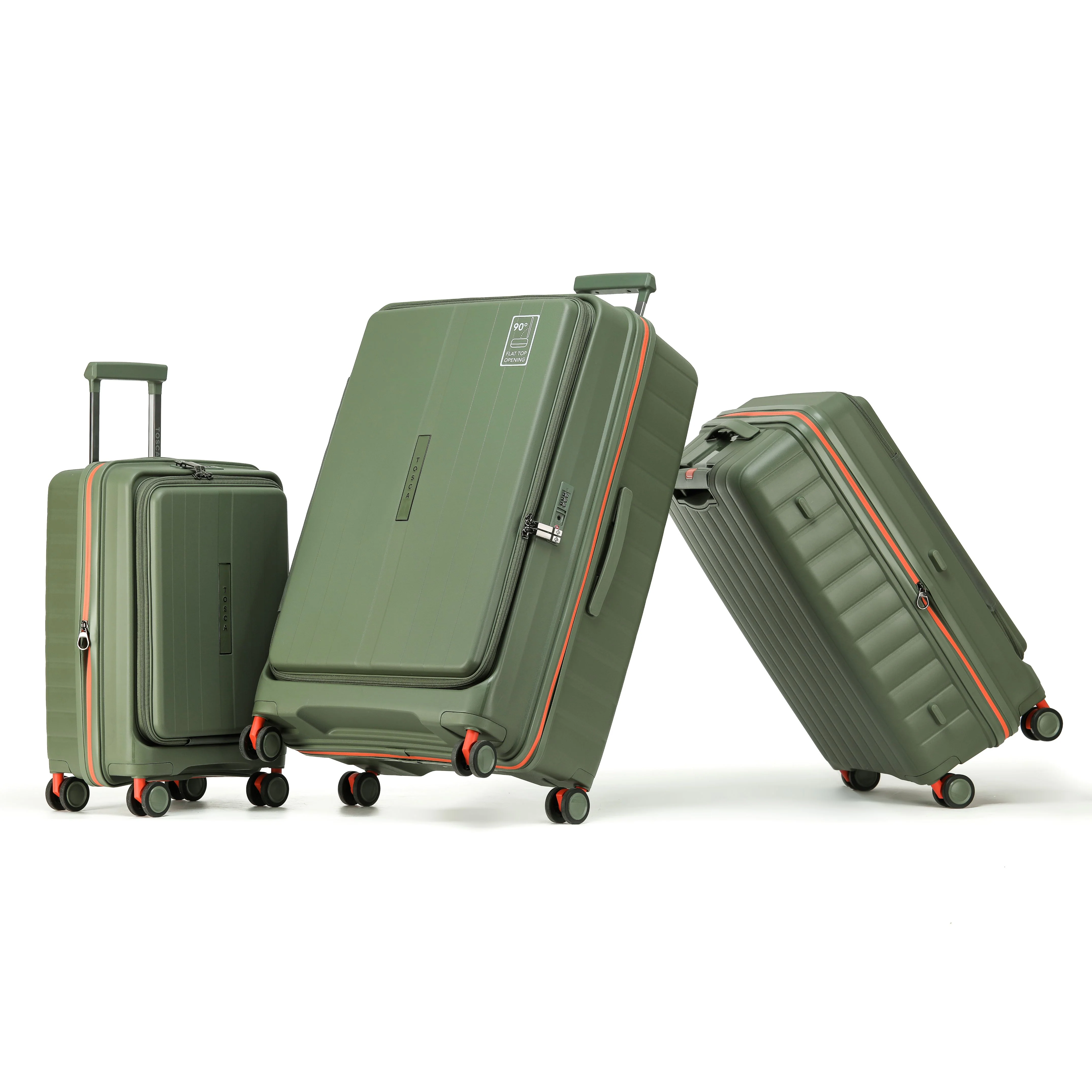 Tosca Cruiser Collection polypropylene front access trolley case set 77cm/67cm/54 TCA875-Full set Khaki-orange trims - Image 6