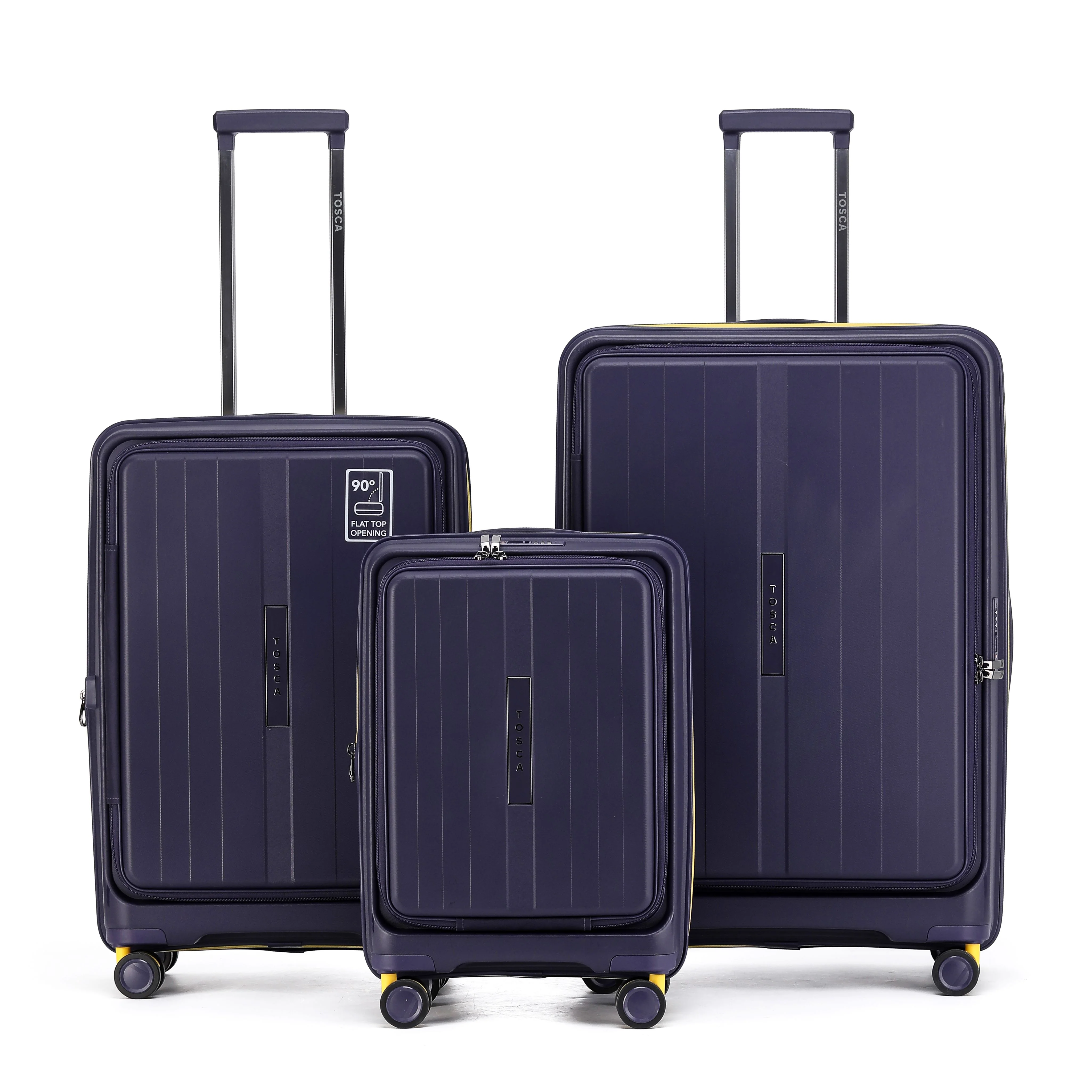 Tosca Cruiser Collection polypropylene front access trolley case set 77cm/67cm/54 TCA875-Full set Purple-yellow trims