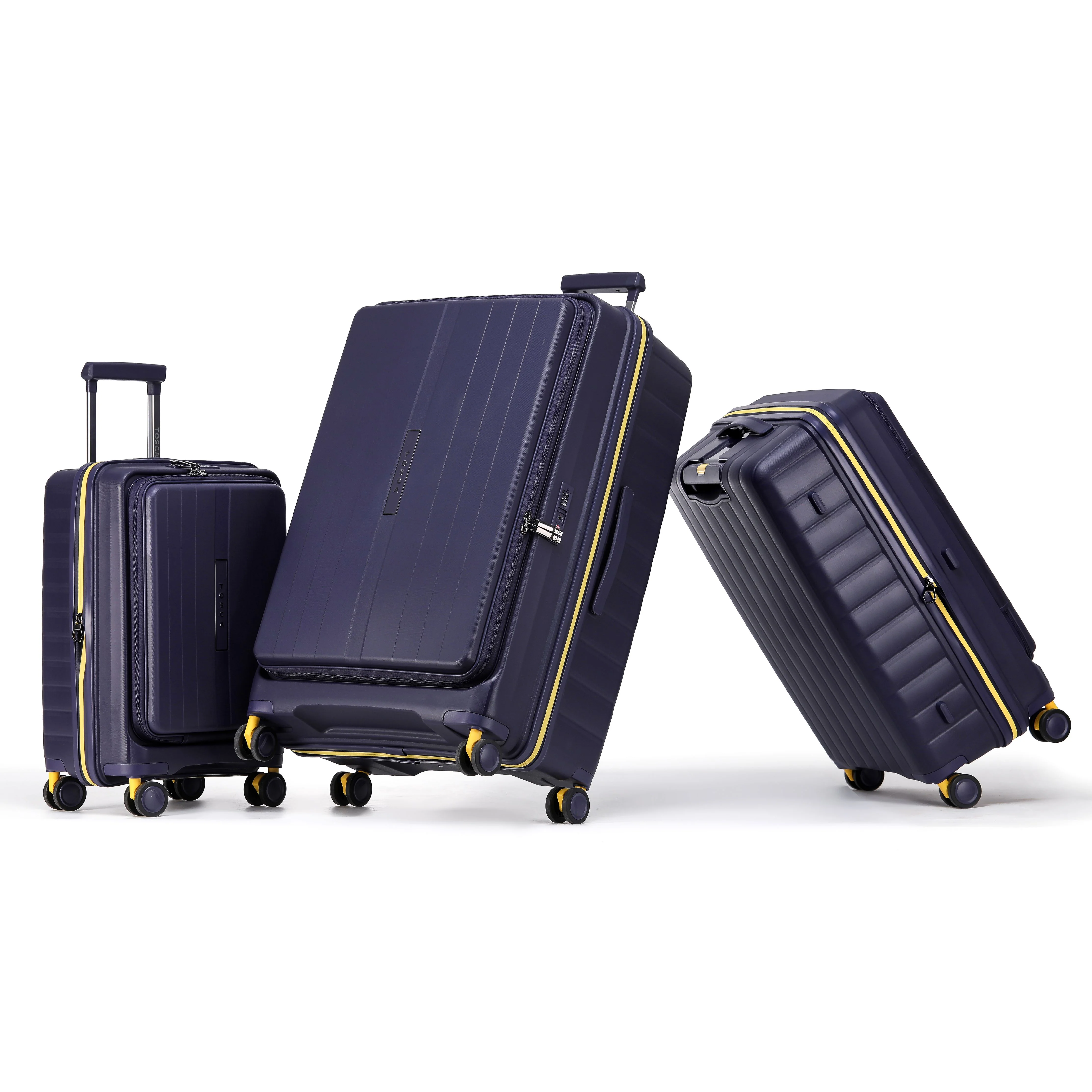 Tosca Cruiser Collection polypropylene front access trolley case set 77cm/67cm/54 TCA875-Full set Purple-yellow trims - Image 3