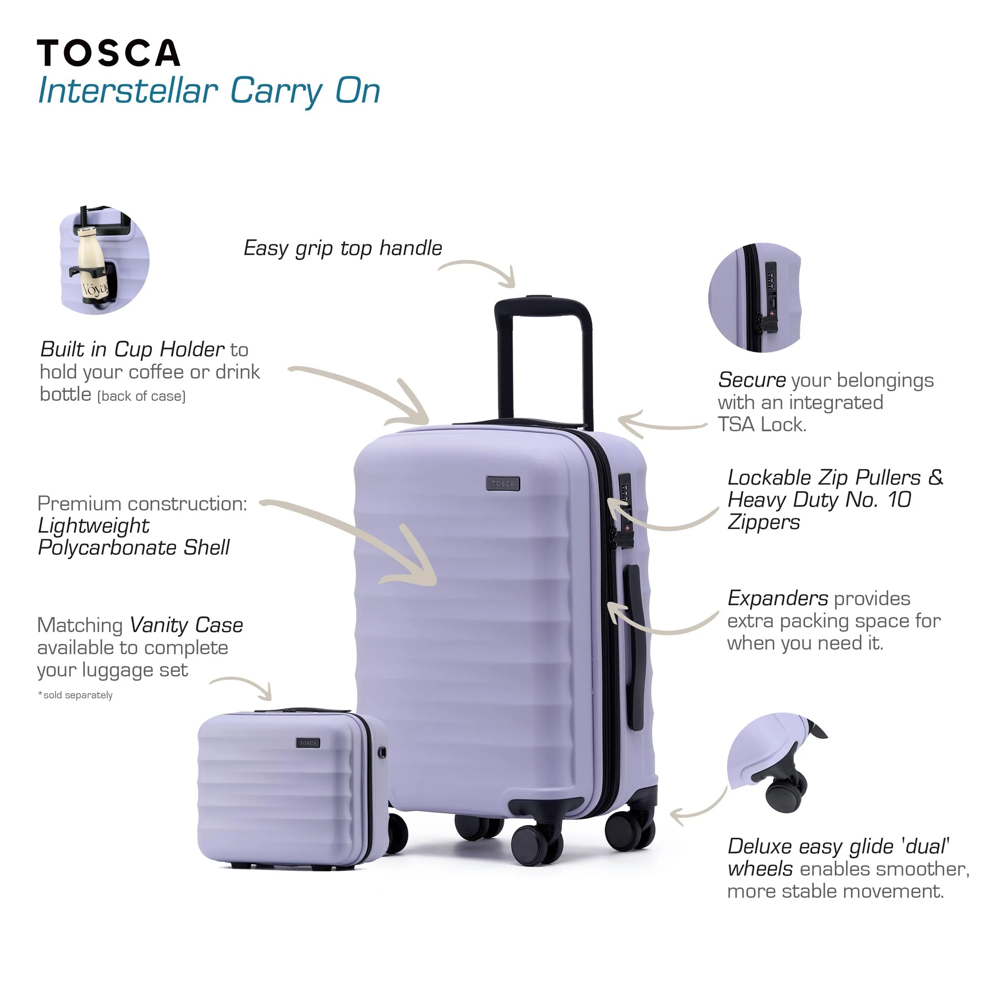 Tosca Interstellar 2.0 54cm-H Polycarbonate Carry-on Trolley case TCA141C-Black - Image 8