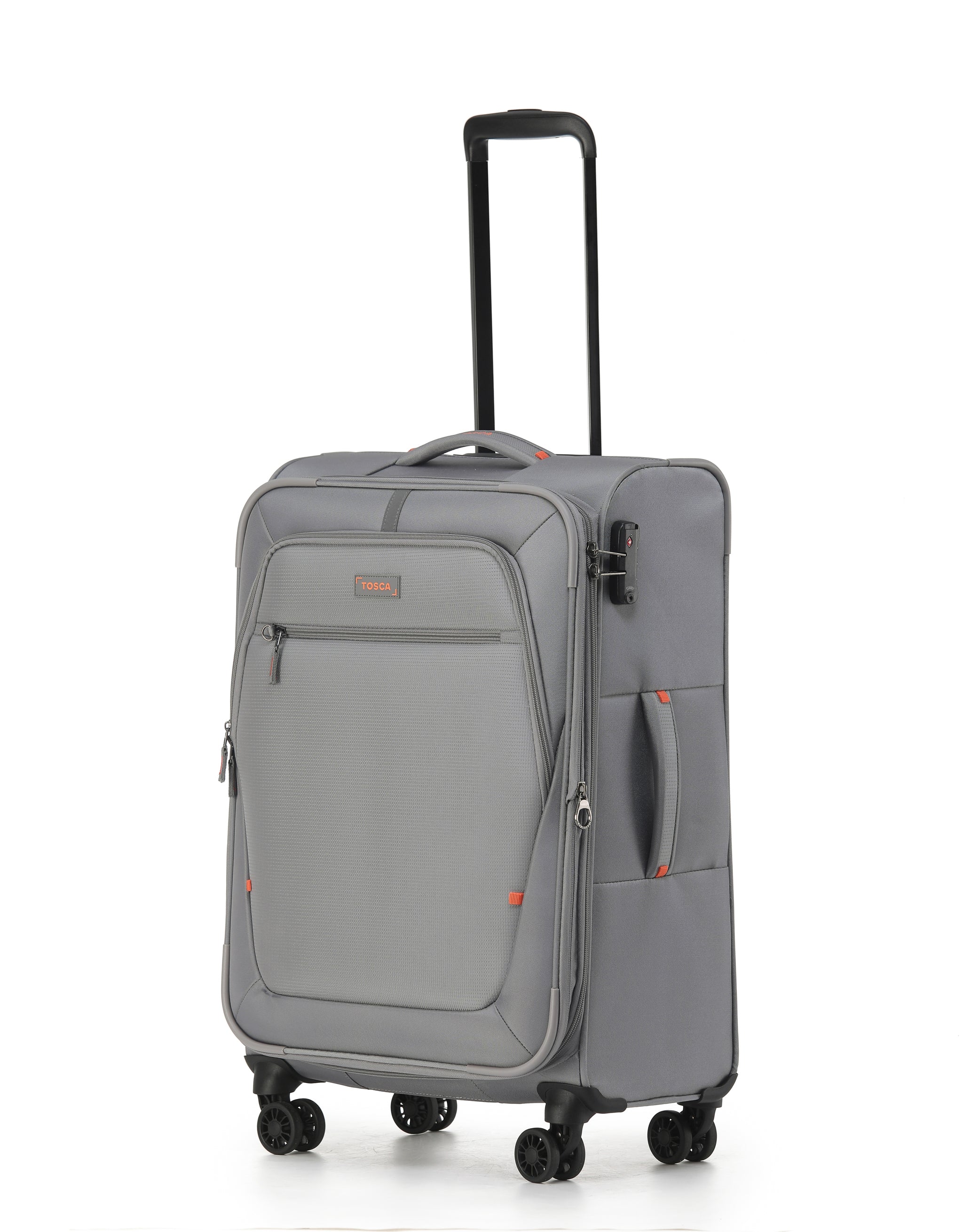 Tosca Luna-Lite Collection 65cm Softside checked four-wheel trolley case TCA234B-Grey/Orange - Image 2