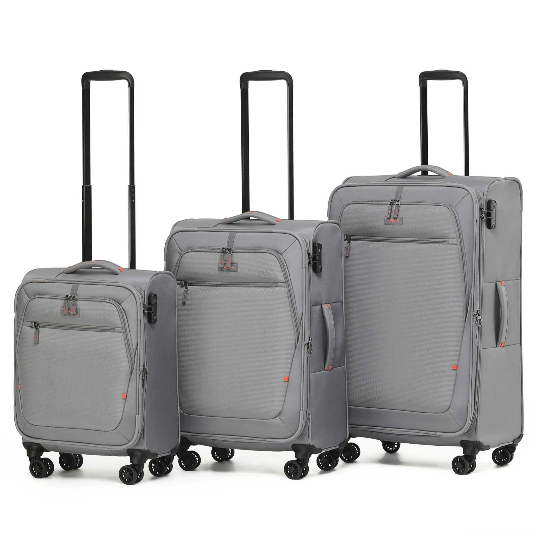 Tosca Luna-Lite Collection 77cm Softside checked four wheel trolley case TCA234A-Grey/Orange - Image 5