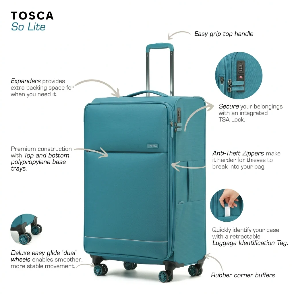 Tosca So-Lite 4.0 Collection soft side 79cm-H trolley case AIR5055A-Teal - Image 9