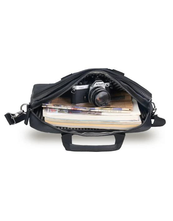 Tosca Vegan Leather 40cm-W Cross body satchel-briefcase style VG014-Black - Image 3