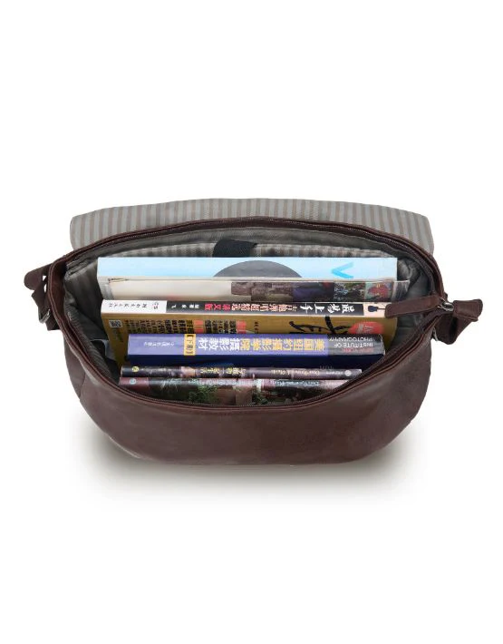 Tosca Vegan leather Messenger cross body satchel 40cm-W VG013-Chocolate - Image 3