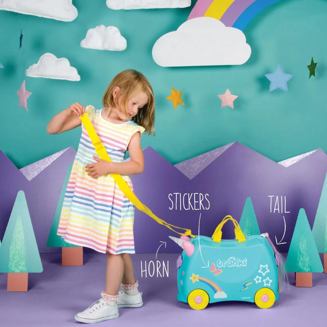 TRUNKI Kids ride-on hard side carry on suitcase TO287-GB01 Una Unicorn - Image 4